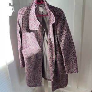 LOFT Herringbone Coat - Pink and White